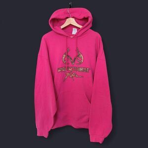 Y2K Realtree Xtra pink camo logo hoodie heavyweight cotton mens 2XL